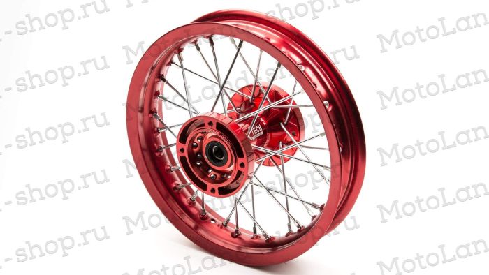 Обод задний 12" (1,85-R12 d=15mm) CNC ступица, алюминий/красный X-TECH (4х100х76/4х92х76 дск/звзд)