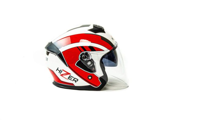 Шлем мото открытый HIZER J222 №1 (M) white/red (2 визора)