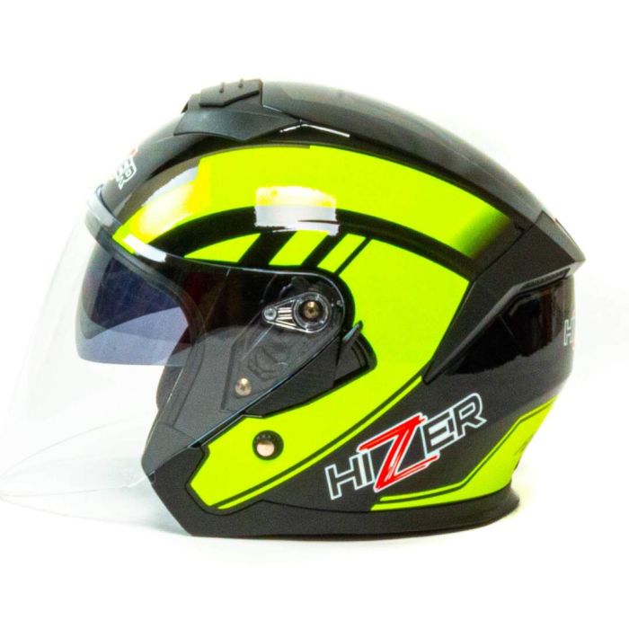 Шлем мото открытый HIZER J222 №2 (S) black/yellow (2 визора)