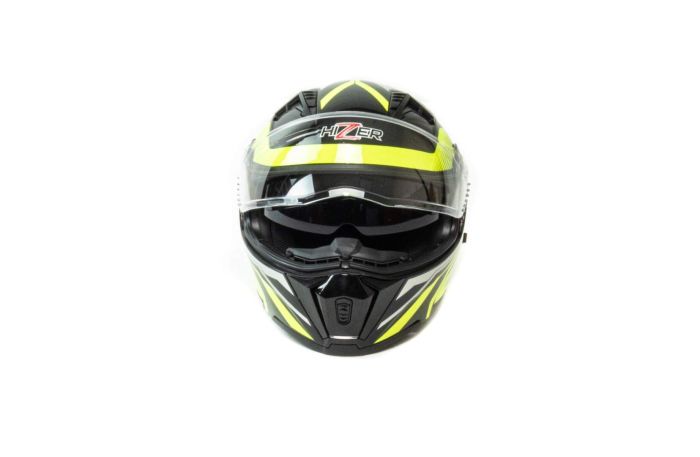 Шлем мото модуляр HIZER J5906 №1 (S) black/neon yellow (2 визора)