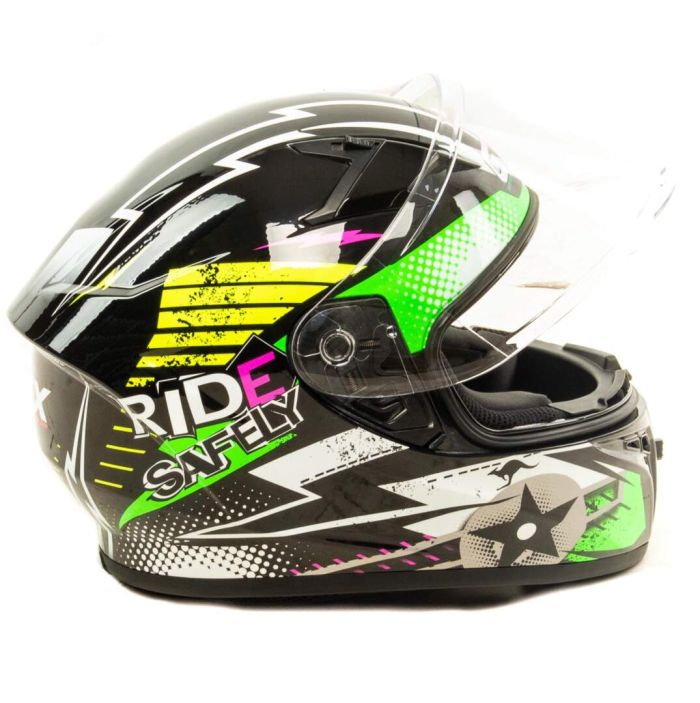 Шлем мото интеграл GTX 578S №1 (S) BLACK / FLUO GREEN YELLOW подростковый