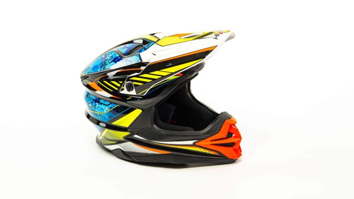 Шлем мото кроссовый HIZER J6803 №4 (M) NEON YELLOW-BLUE